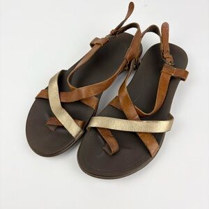 Olukai Upena Metallic Leather Multi Strappy Brown Gold Sandals 8